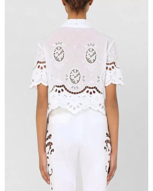 Dolce & Gabbana White Short Sleeve Polo Shirt Floral Embroidery