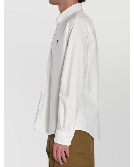 AMI White Heart Friend Collared Cotton Shirt With Long Sleeves for men