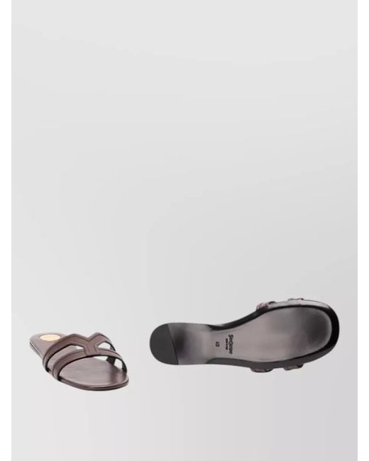 Saint Laurent Metallic Mabrouka Smooth Leather Double Strap Slides