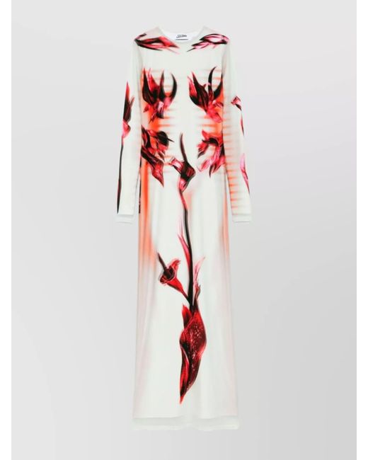 Jean Paul Gaultier Red Floral Print Maxi Length Long Sleeve Dress