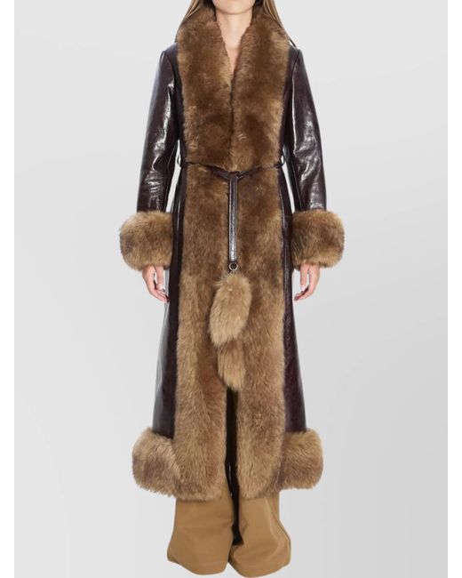 Chloé Natural Long Leather Coat With Fur Trims