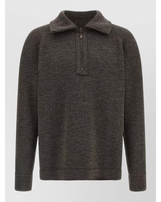 Maison Margiela Gray Wool Ribbed High-Neck Quarter-Zip Sweater for men
