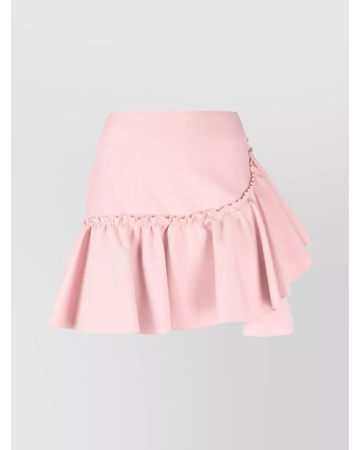MSGM Pink Ruffled Trim High-Waisted Flared Miniskirt