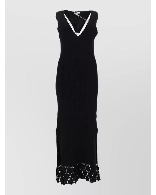 Ganni Black Ribbed Knit V-Neck Sleeveless Maxi Dress