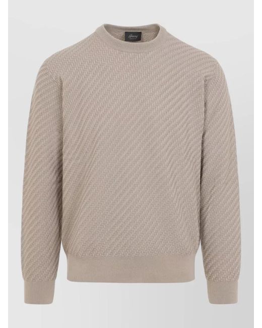 Brioni White Cotton Silk Pullover Crew Neck Long Sleeves for men