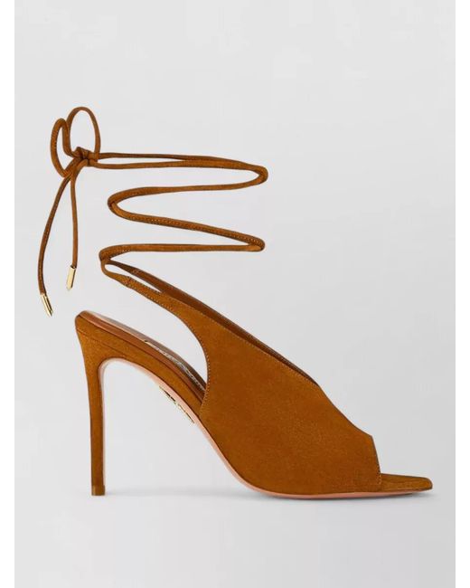 Aquazzura Brown Lais Suede Peep Toe High Heel Pumps