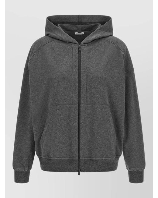 Brunello Cucinelli Gray Monile Trim Hoodie Lightweight Cotton