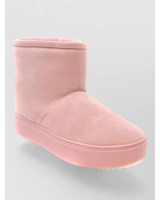 Chiara Ferragni Pink Ankle Boots Flat Sole Round Toe