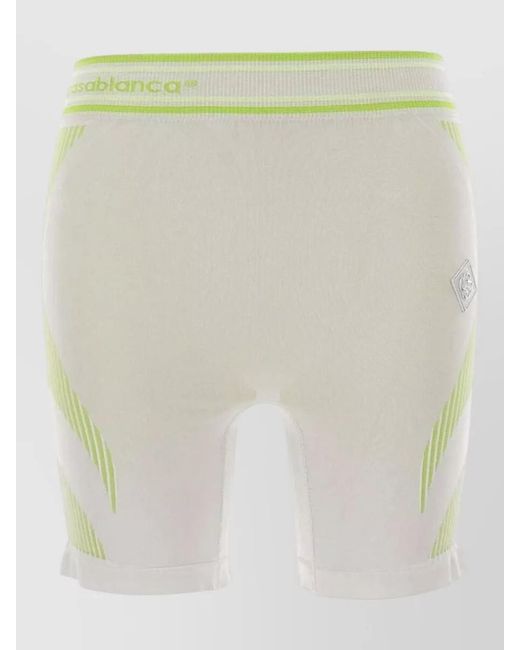 Casablanca White Seamless Shorts Contrast Stripe Ribbed Hem