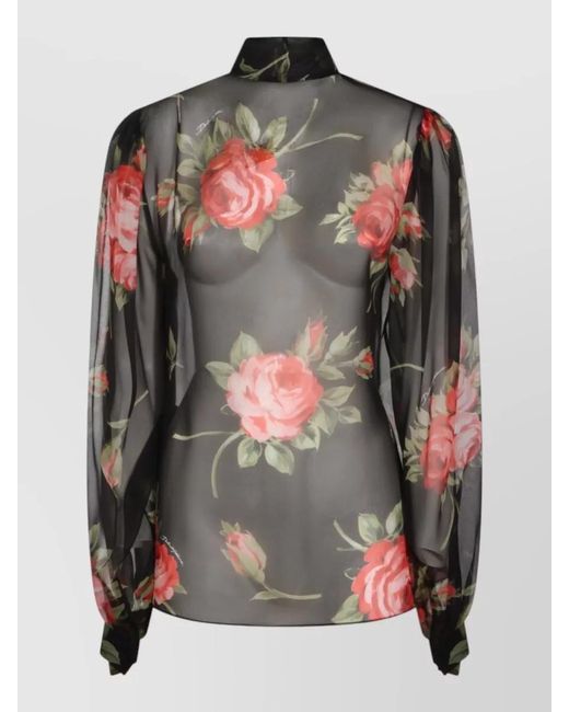 Dolce & Gabbana Black Silk Floral Print Long Sleeve Blouse