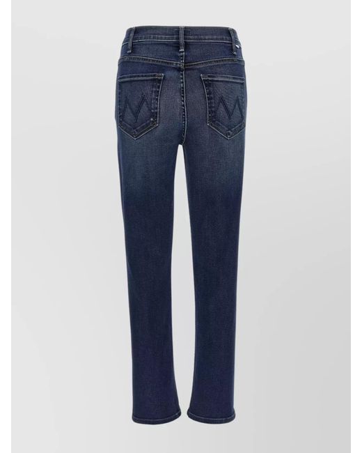 Mother Blue Denim Straight-Leg Ankle Jeans
