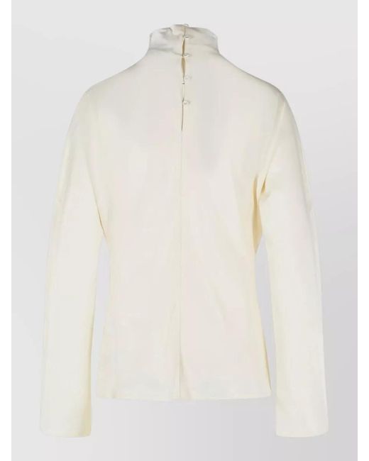 Rohe White Acetate Blend High Neck Long Sleeve Blouse