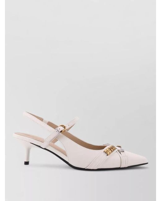 Pinko White Gloria 18 Leather Slingback Pump Metal Lettering