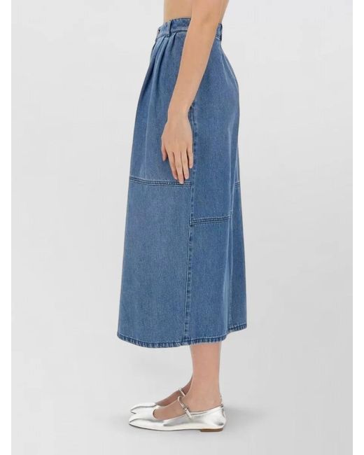 Alysi Blue High Waist Midi Skirt Belt Loops