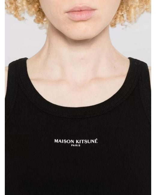 Maison Kitsuné Blue Logo Cotton Tank Top Sleeveless Ribbed