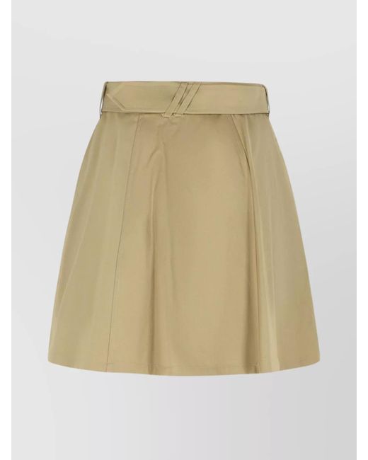 Burberry Natural Cotton Belted Midi A-Line Skirt