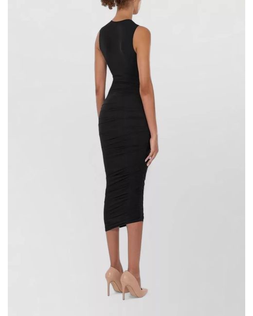 Wolford Black Sheer Draped Sleeveless Midi Dress