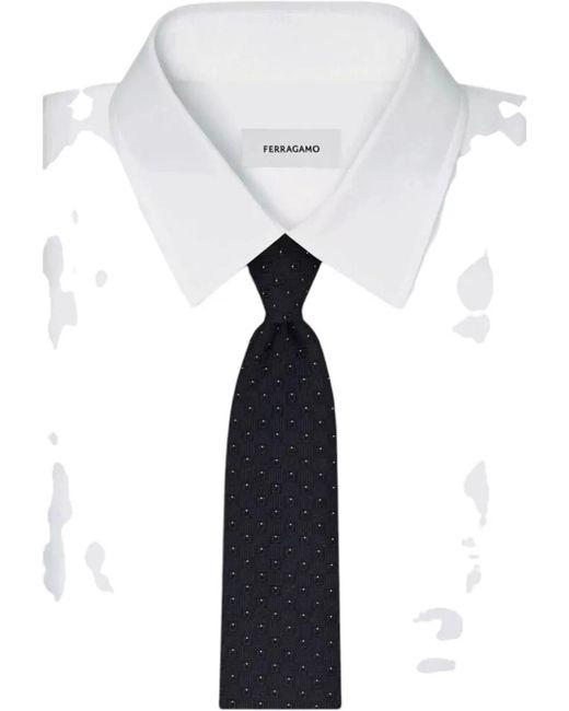 Ferragamo Blue Silk Tie Gancini Motif Jacquard Pattern for men