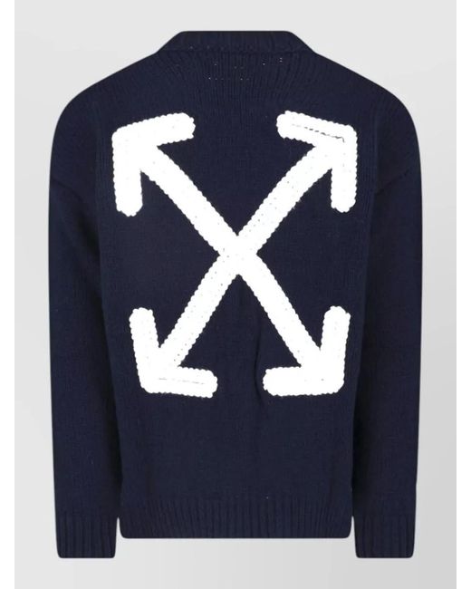 Off-White c/o Virgil Abloh Blue Crew Neck Sweater Contrast Pattern Knit for men