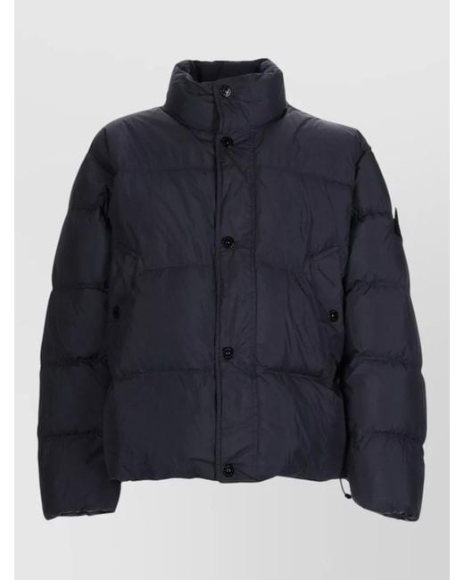 Stone Island Blue Hooded Bomber Jacket Padded Logo Patch for men