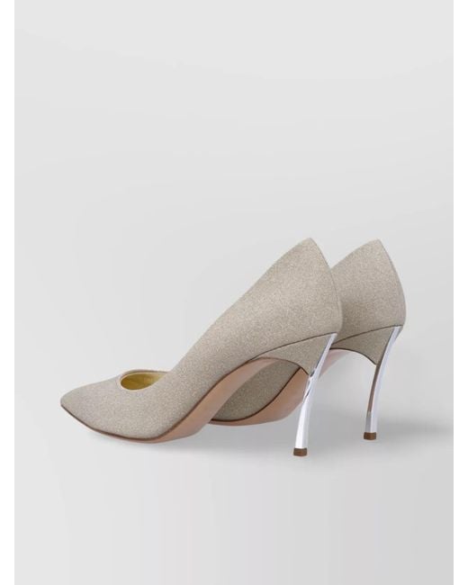 Casadei Natural Glitter Blade Pointed Toe Stiletto Pumps