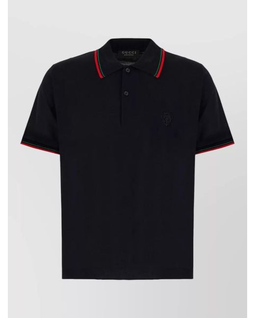 Gucci Black Cotton Polo Shirt Contrast Trim Collar for men