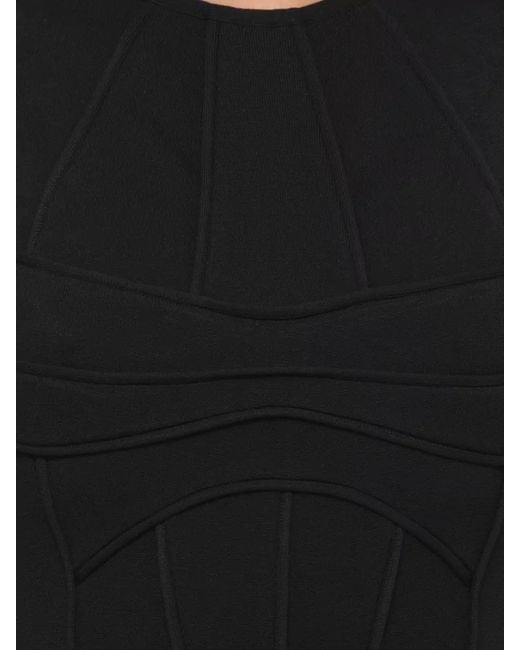 The Attico Black Fitted Midi Dress With Crew Neckline And Vertical Profiles