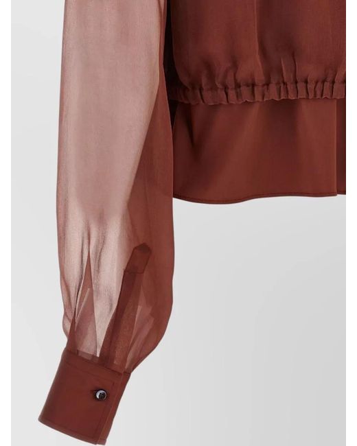 Brunello Cucinelli Brown Silk Sleeve Peplos Jacket Shirt