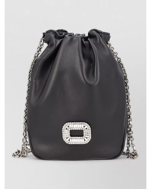 Roger Vivier Black Pilgrim Chain Strap Bucket Bag Rectangular