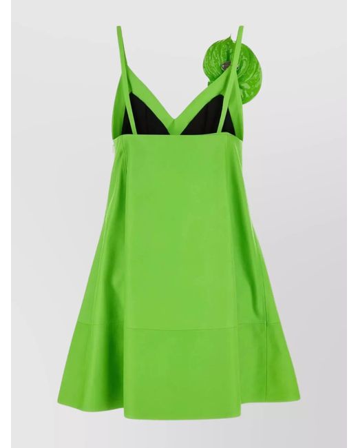 Loewe Green Leather V-Neck Mini Dress