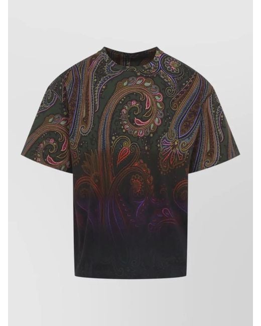 Etro Black Soho Crew Neck Paisley Short Sleeve T Shirt for men