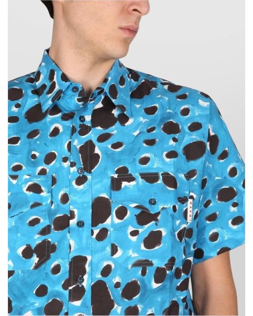 Marni Blue Printed Cotton Shirt for men