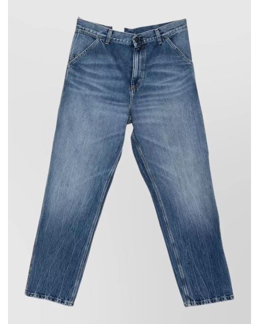 Carhartt Blue Denim Cotton Jeans Straight Leg Five Pockets for men