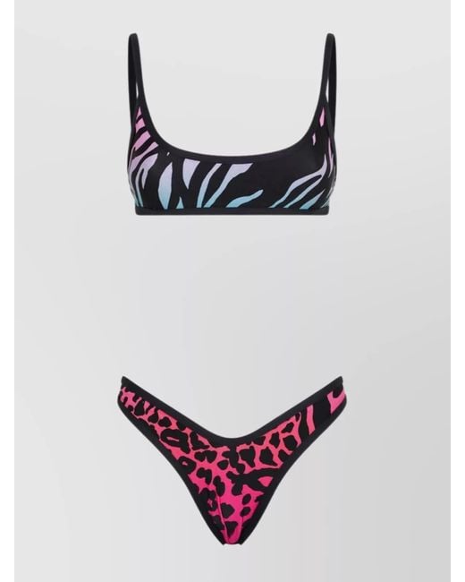 The Attico Pink Animal Print Bikini Set