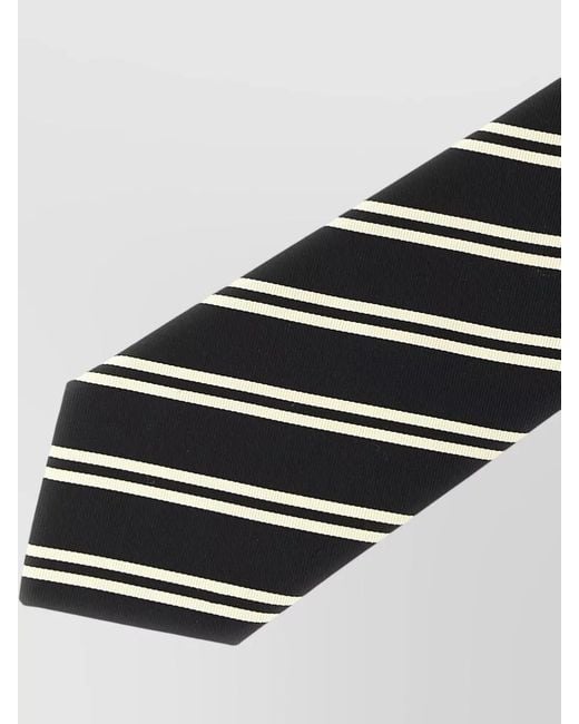 Saint Laurent White Silk Striped Tie for men