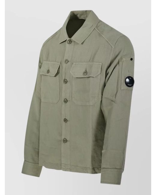 C P Company Green Linen Shirt Jacket for men