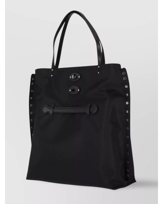 Zanellato Black Studded Top Handle Shoulder Bag
