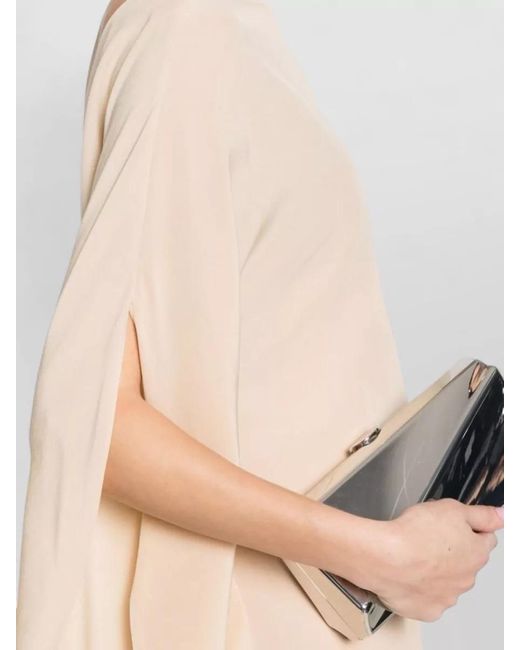 Gianluca Capannolo Natural Silk Dress Draped Sleeves Midi Length