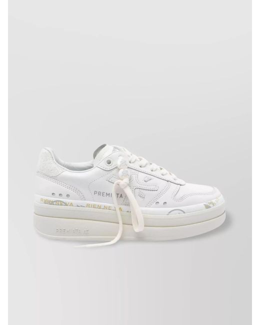 Premiata White Low Top Sneakers Glitter Detail