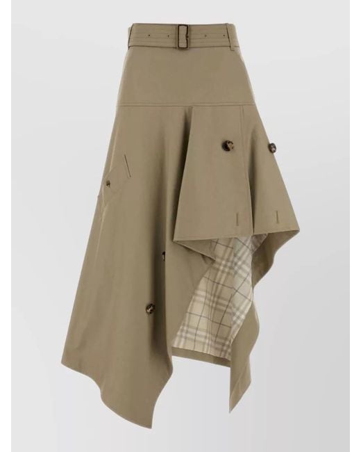Burberry Natural Gabardine Skirt Asymmetric Cut Belted Waist
