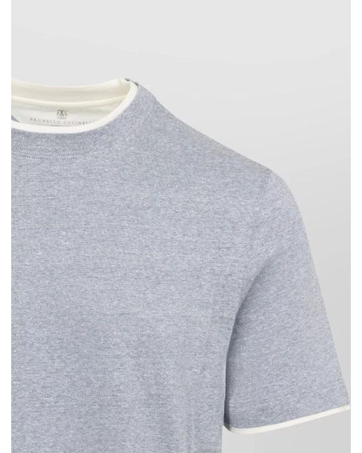 Brunello Cucinelli Blue Cotton Bicolor Faux-Layered Short-Sleeve T-Shirt for men