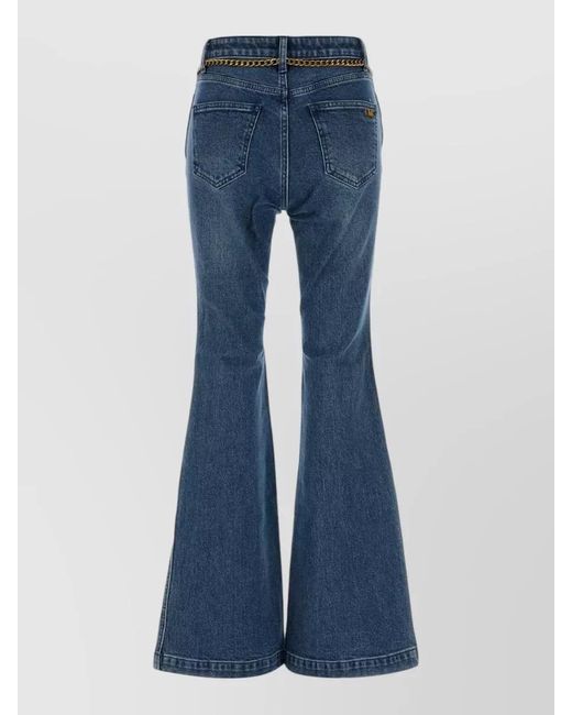 Michael Kors Blue High Waist Flared Jeans Belt Loops Chain