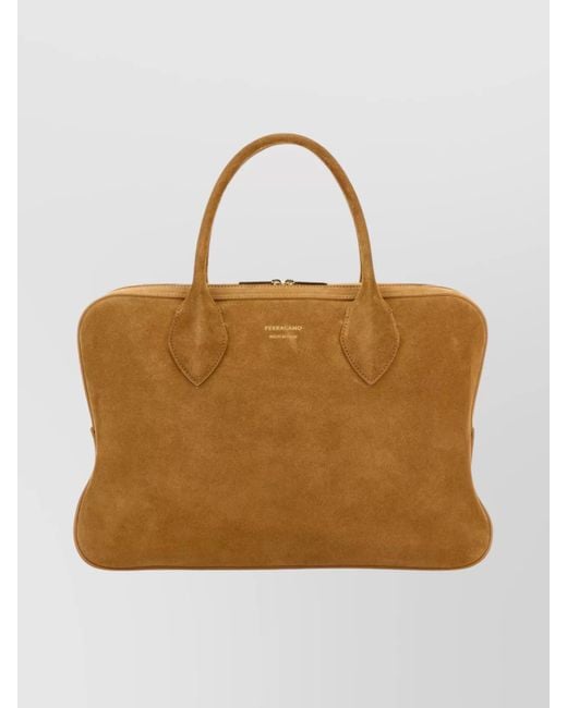 Ferragamo Brown Medium Handbag With Structured Shape And Top Handles