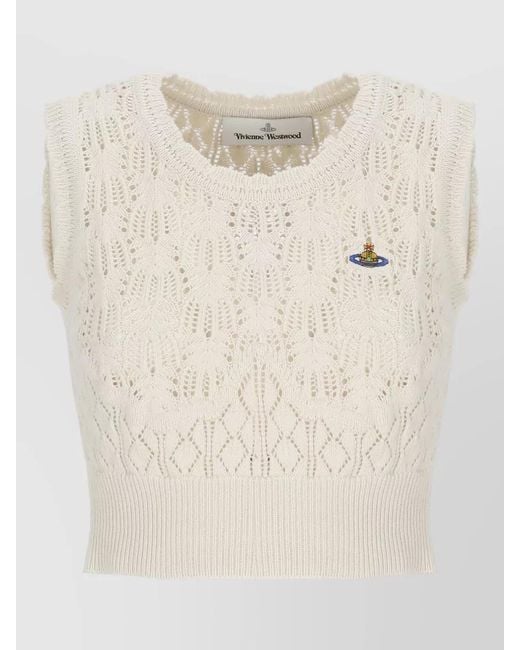 Vivienne Westwood Natural Lace Cropped Cotton Knit Vest Top