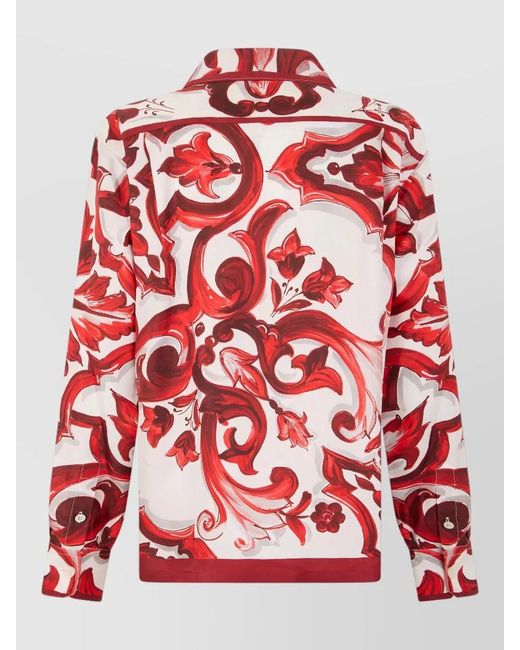 Dolce & Gabbana Red Long Sleeve Shirt Floral Pattern for men