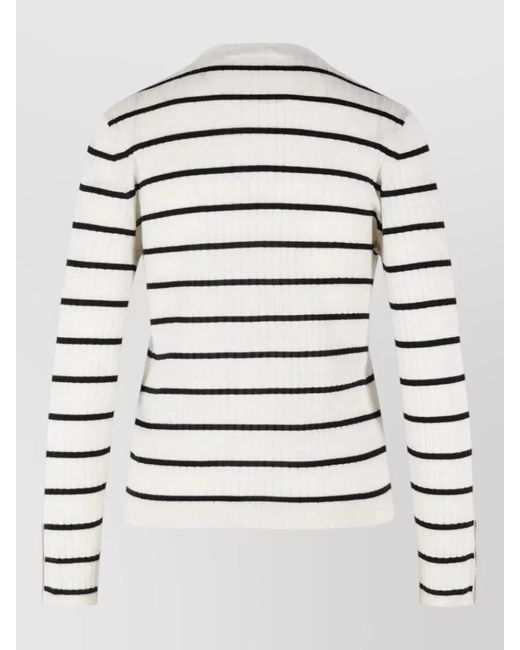 Max Mara Gray Striped Cardigan V Neckline Ribbed Knit