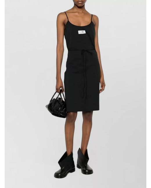 MM6 by Maison Margiela Black Knee Length Dress Spaghetti Straps Waist Tie