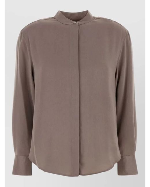 Calvin Klein Brown Satin Shirt Long Sleeves Mandarin Collar for men