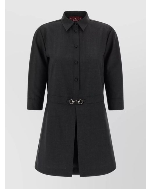 Gucci Black Virgin Wool Mini Shirt Dress