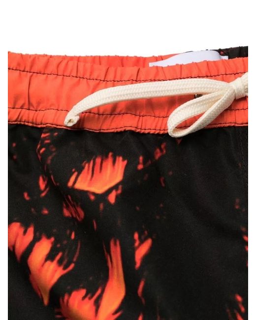 BLUE SKY INN Orange Swim Shorts Palm Tree Print Mid Length for men